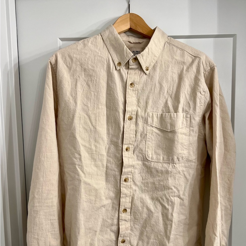 Flint and Tinder, Cotton Linen Shirt in Salt, Medium